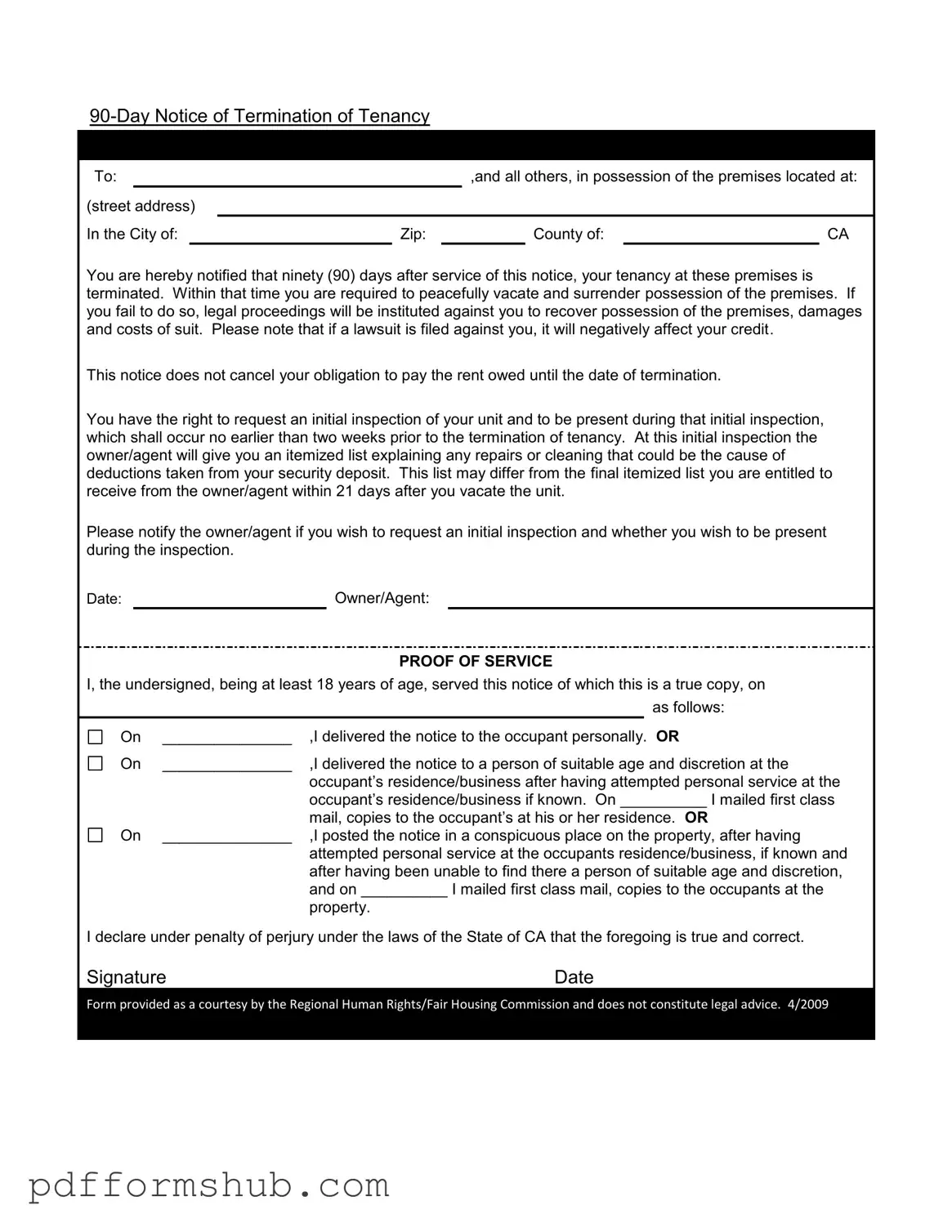 Fill in Your 90 Day Notice To Move Out Form
