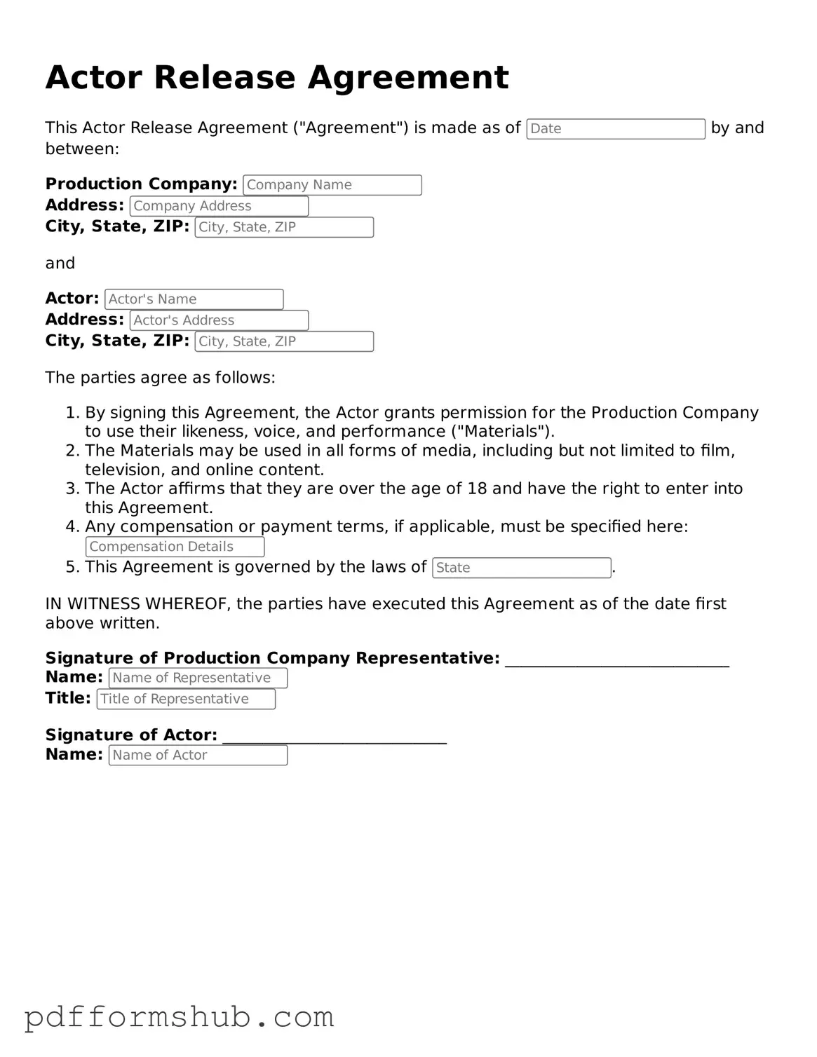 Valid Actor Release Form