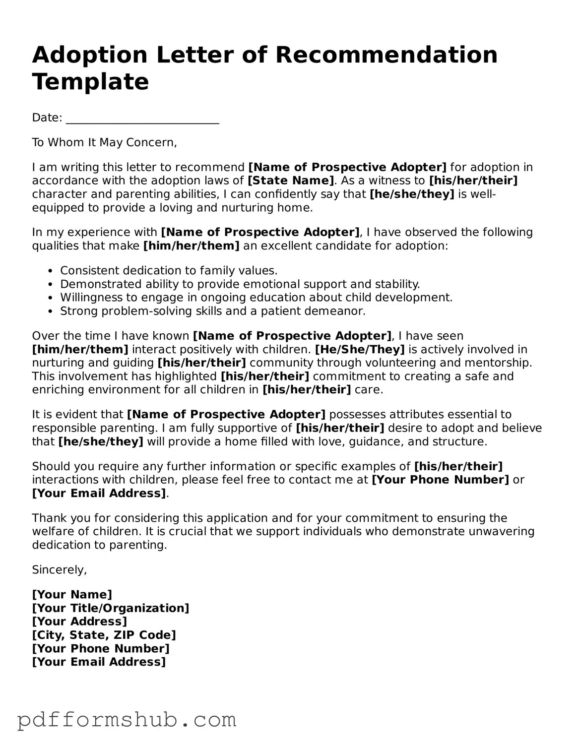 Valid Adoption Letter of Recommendation Form