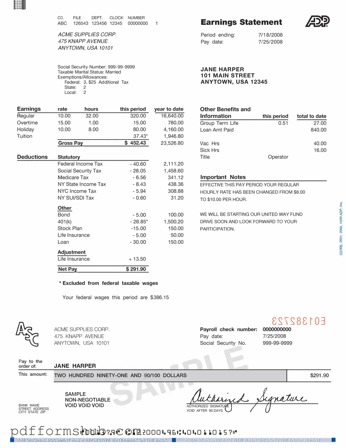Fill in Your Adp Pay Stub Form