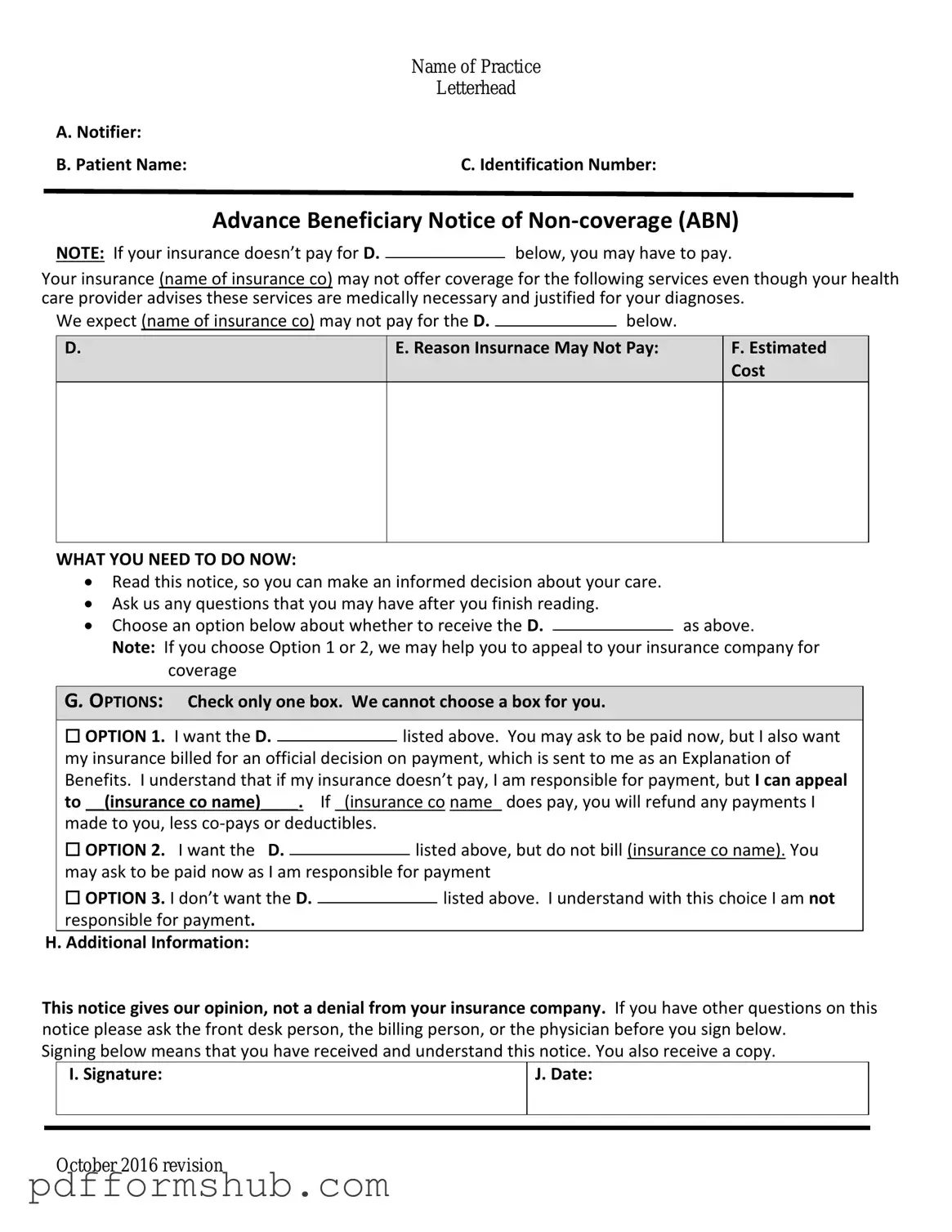 Fill in Your Advance Beneficiary Notice of Non-coverage Form