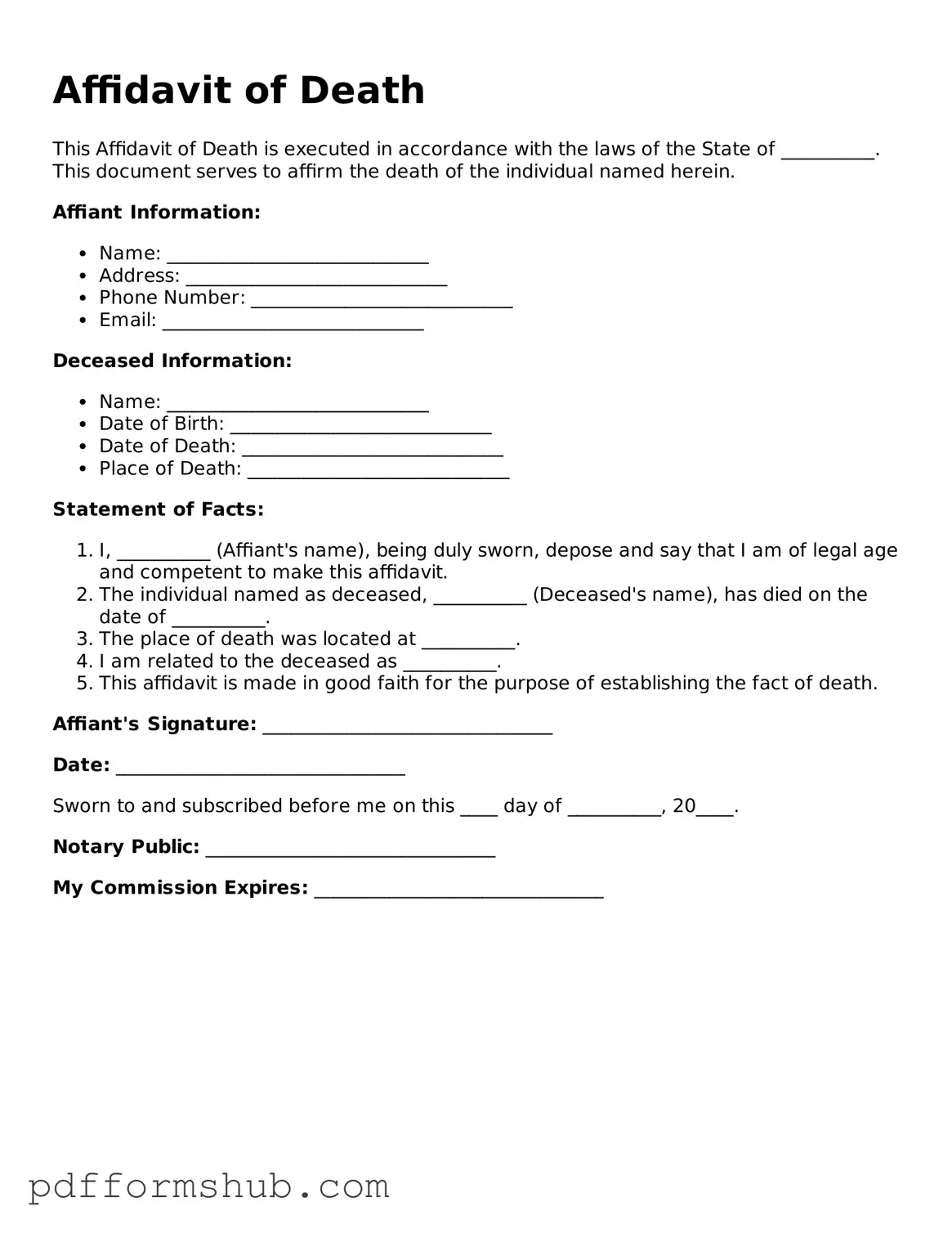 Valid Affidavit of Death Form