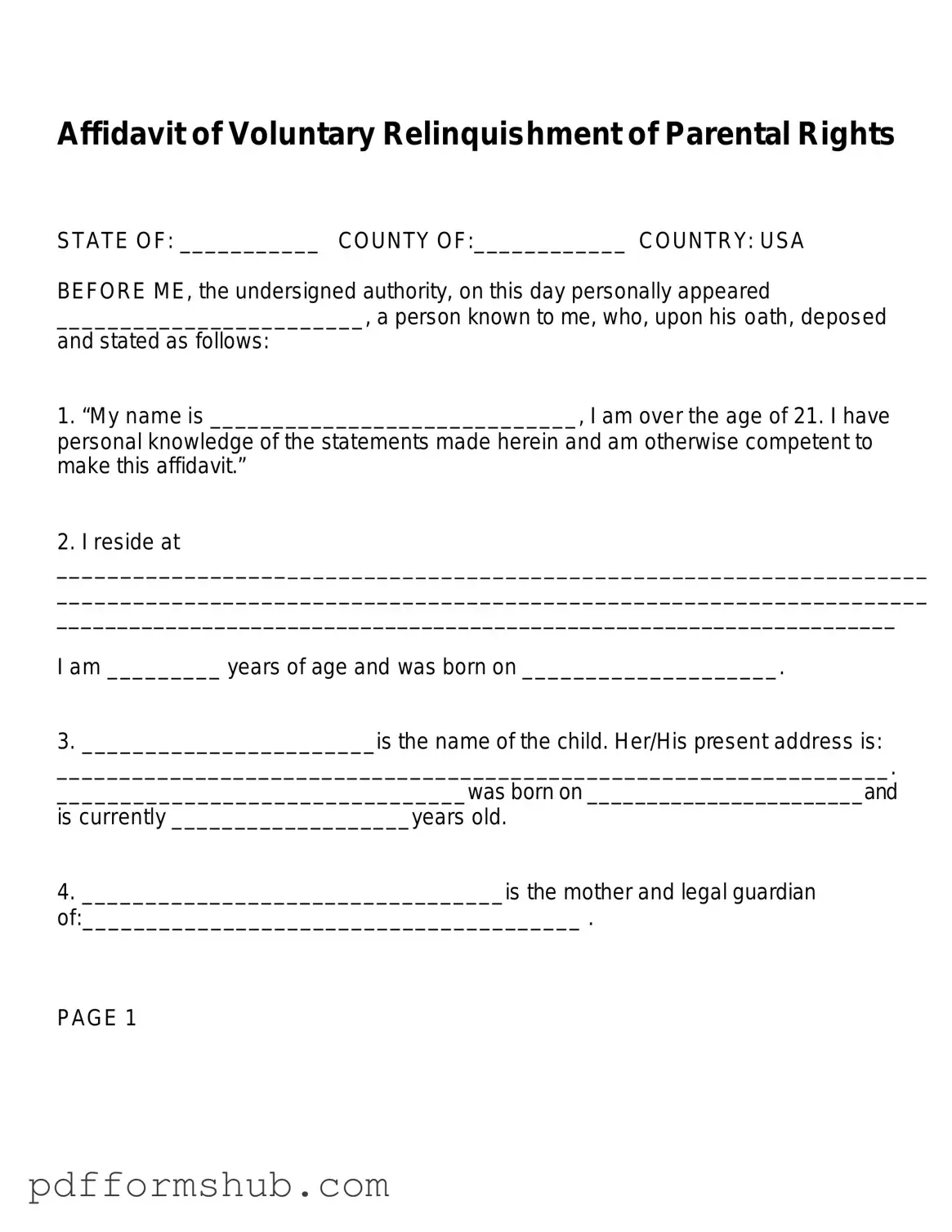 Fill in Your Affidavit Parental Rights Form