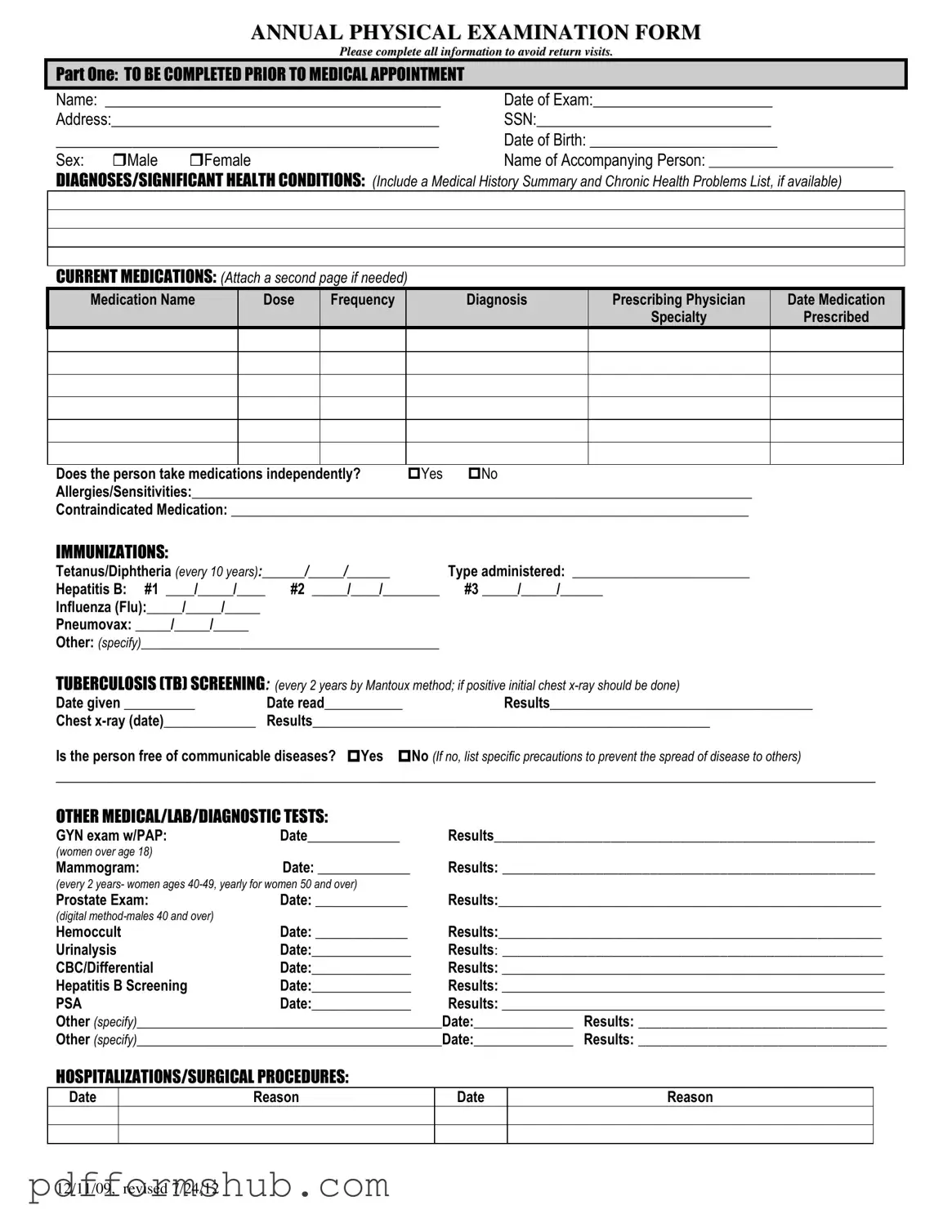 Fill in Your Annual Physical Examination Form