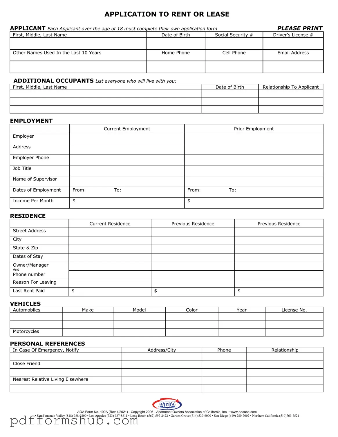 Fill in Your Aoa 100A Form