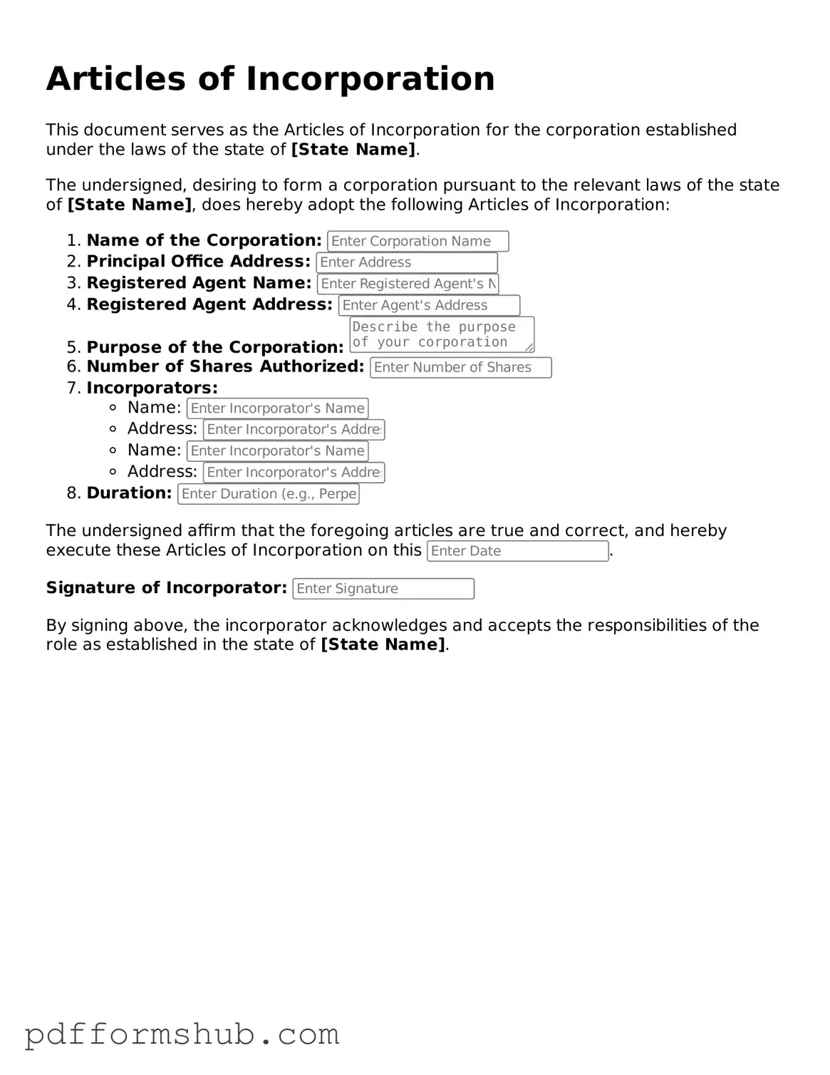 Valid Articles of Incorporation Form