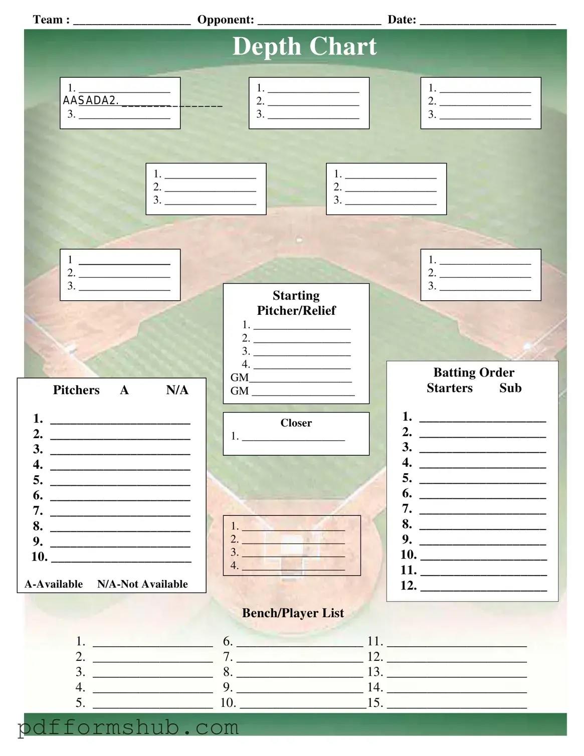 Fill in Your Baseball Field Lineup Form