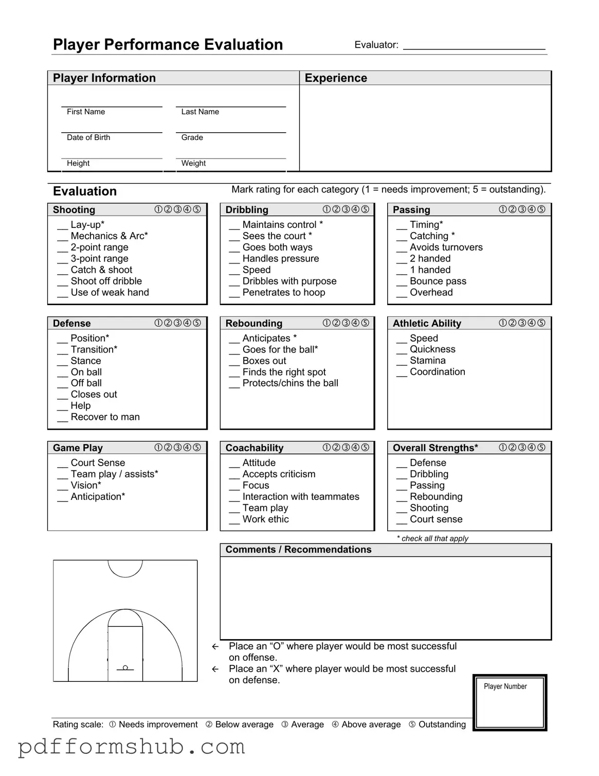 Fill in Your Basketball Evaluation Form