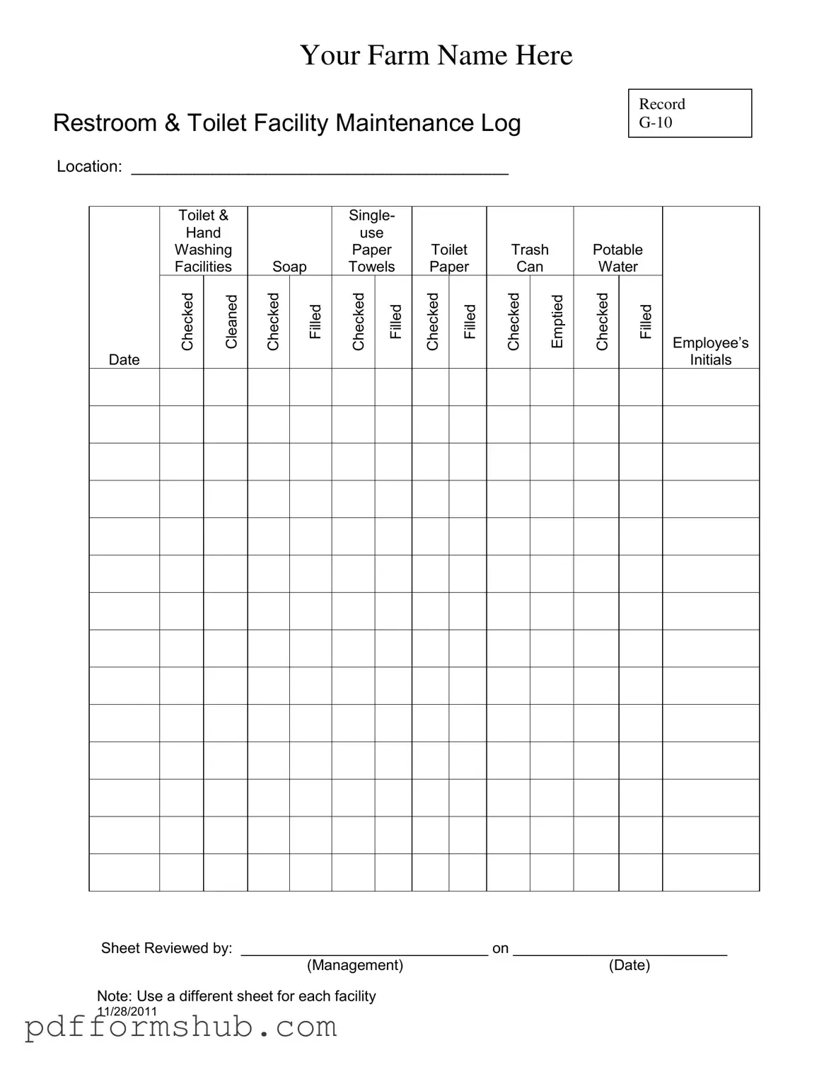Fill in Your Bathroom Cleaning Log Sheet Form