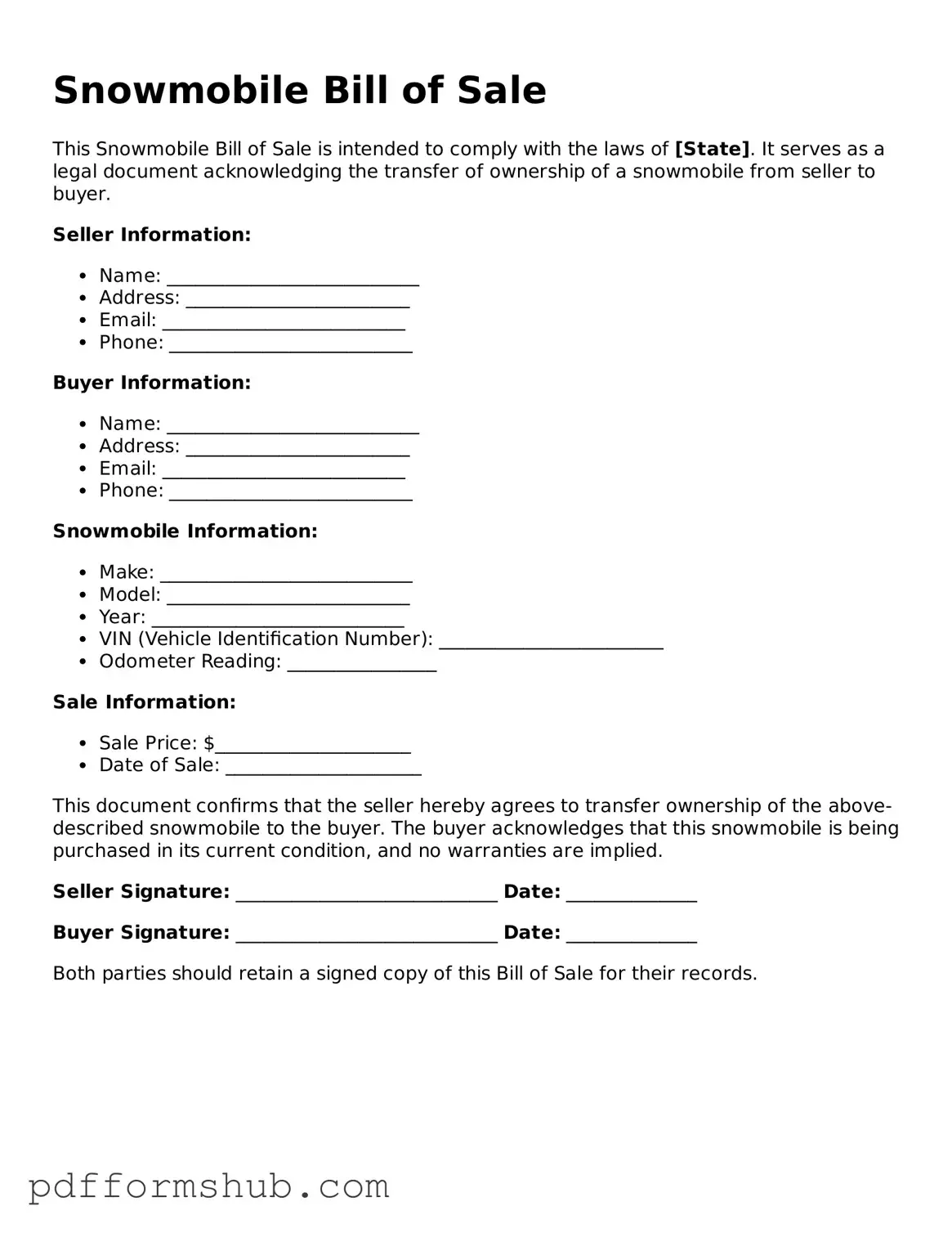 Valid Snowmobile Bill of Sale Form