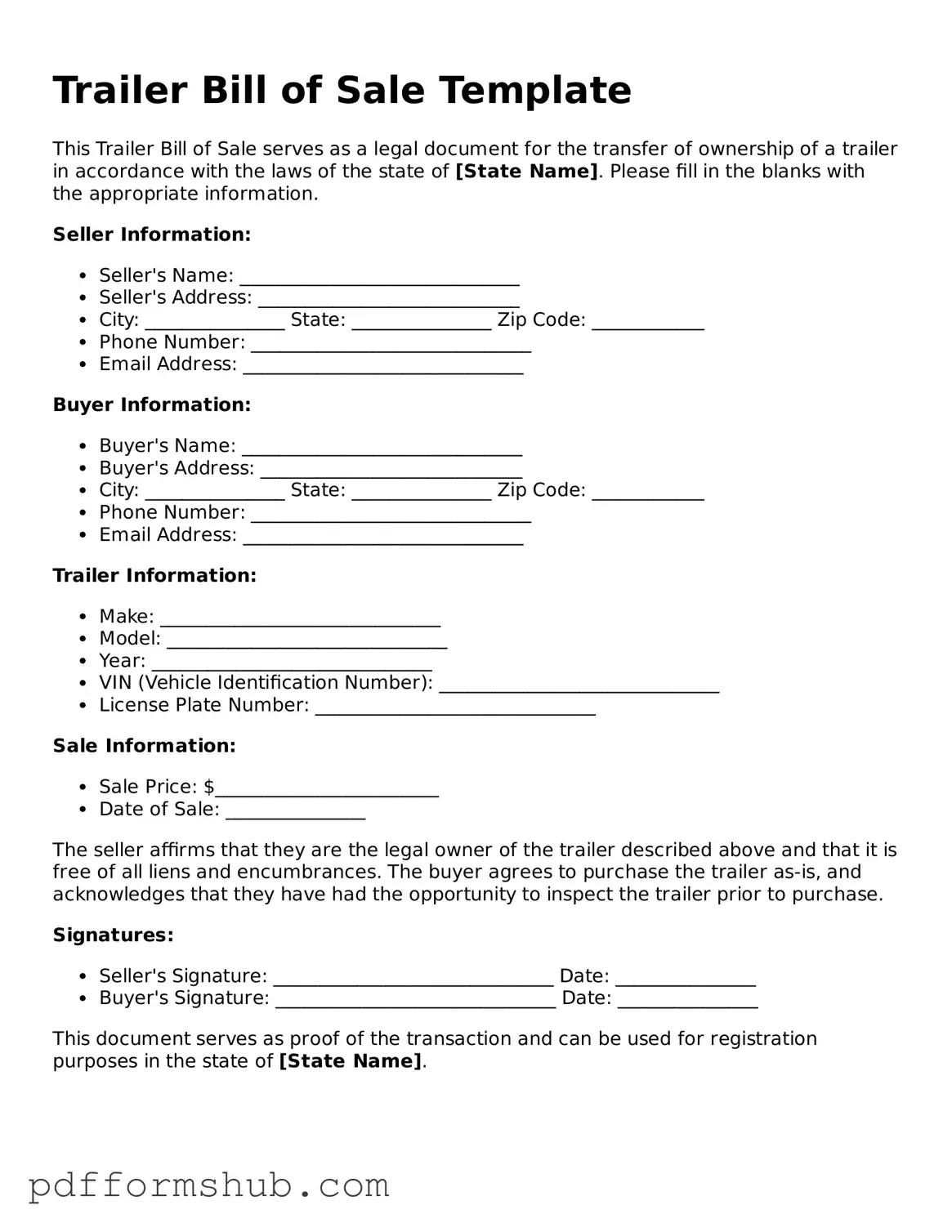 Valid Trailer Bill of Sale Form