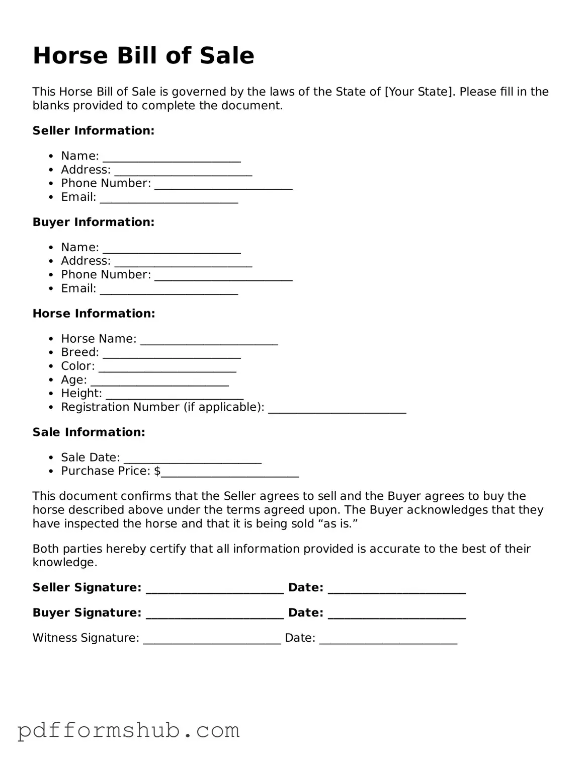 Valid Horse Bill of Sale Form