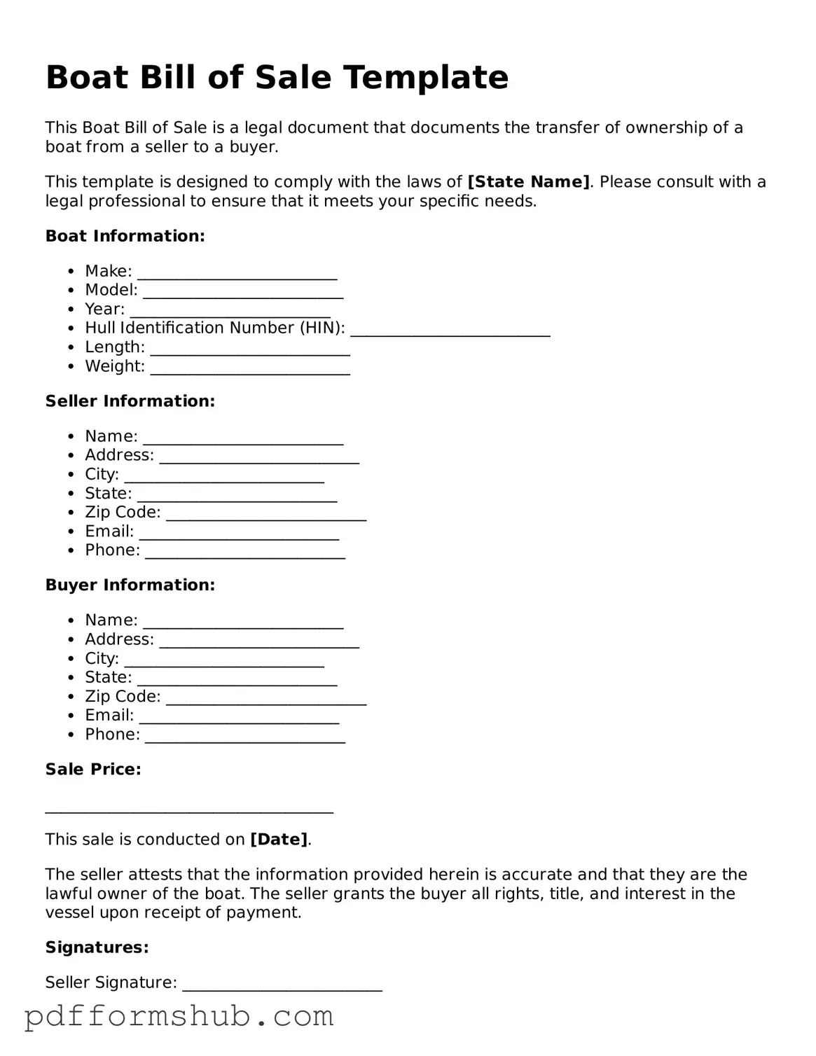 Valid Boat Bill of Sale Form