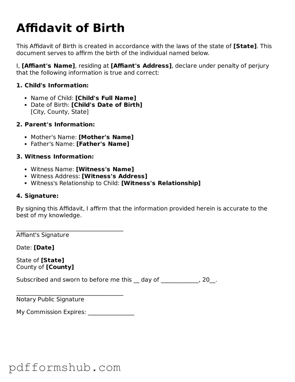 Valid Affidavit of Birth Form