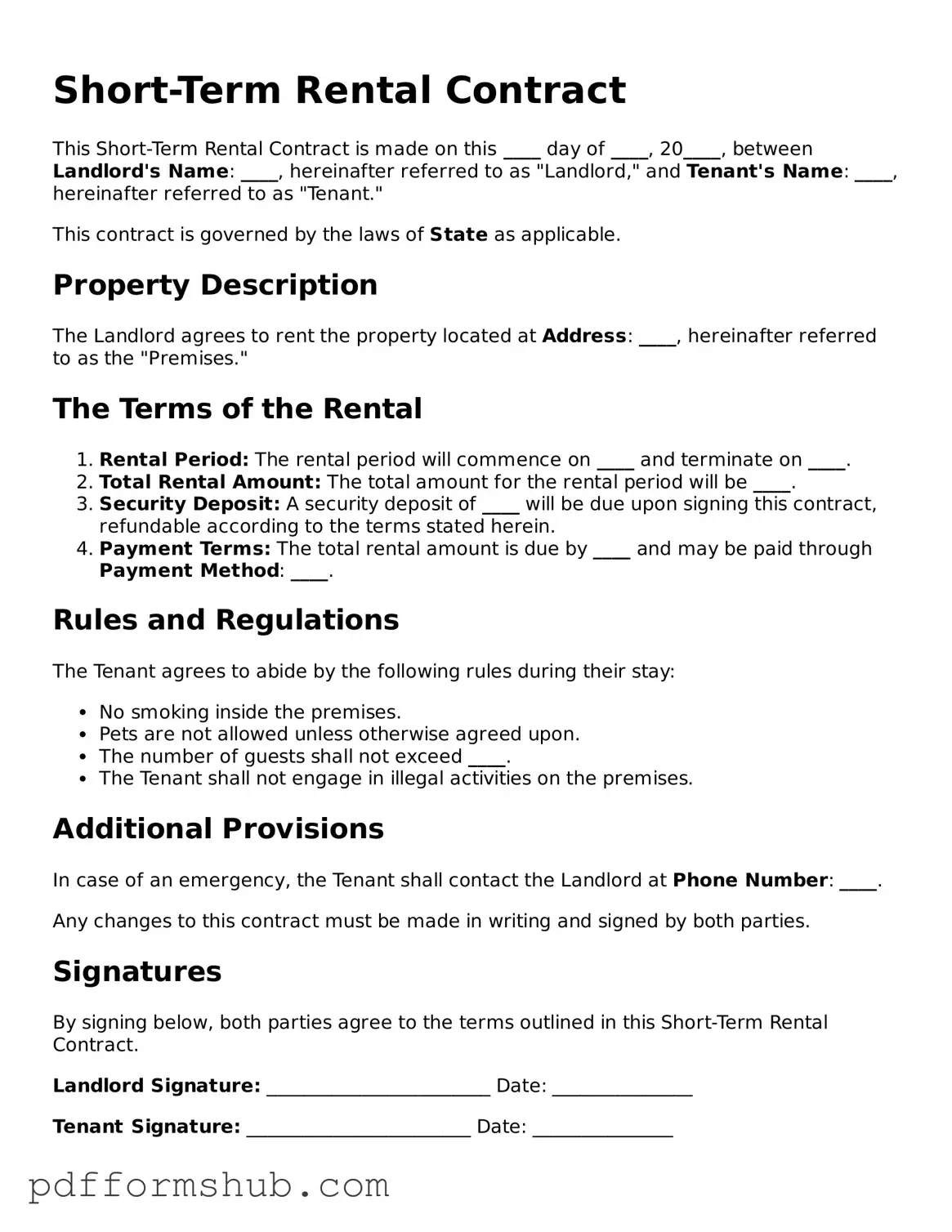 Valid Short-Term Rental Contract Form