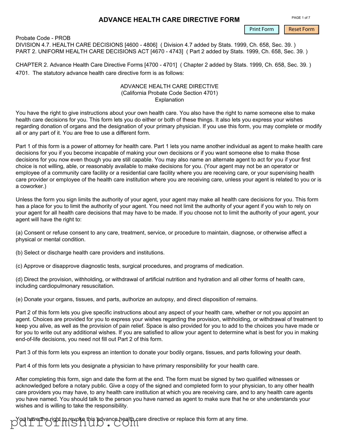 Fill in Your California Advanced Health Care Directive Form