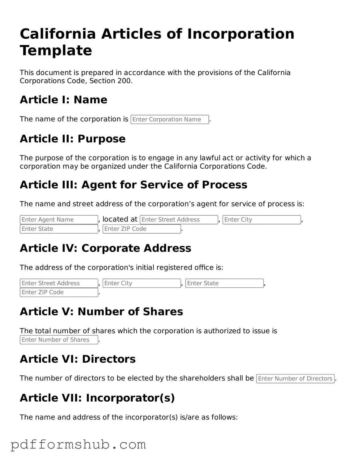 Attorney-Verified Articles of Incorporation Form for California State