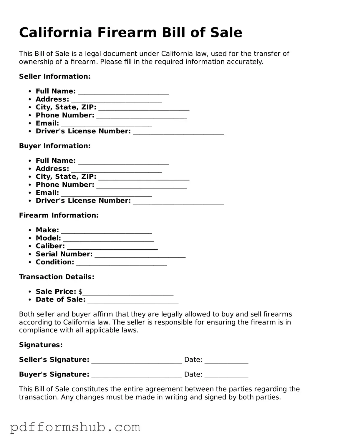 Attorney-Verified Firearm Bill of Sale Form for California State
