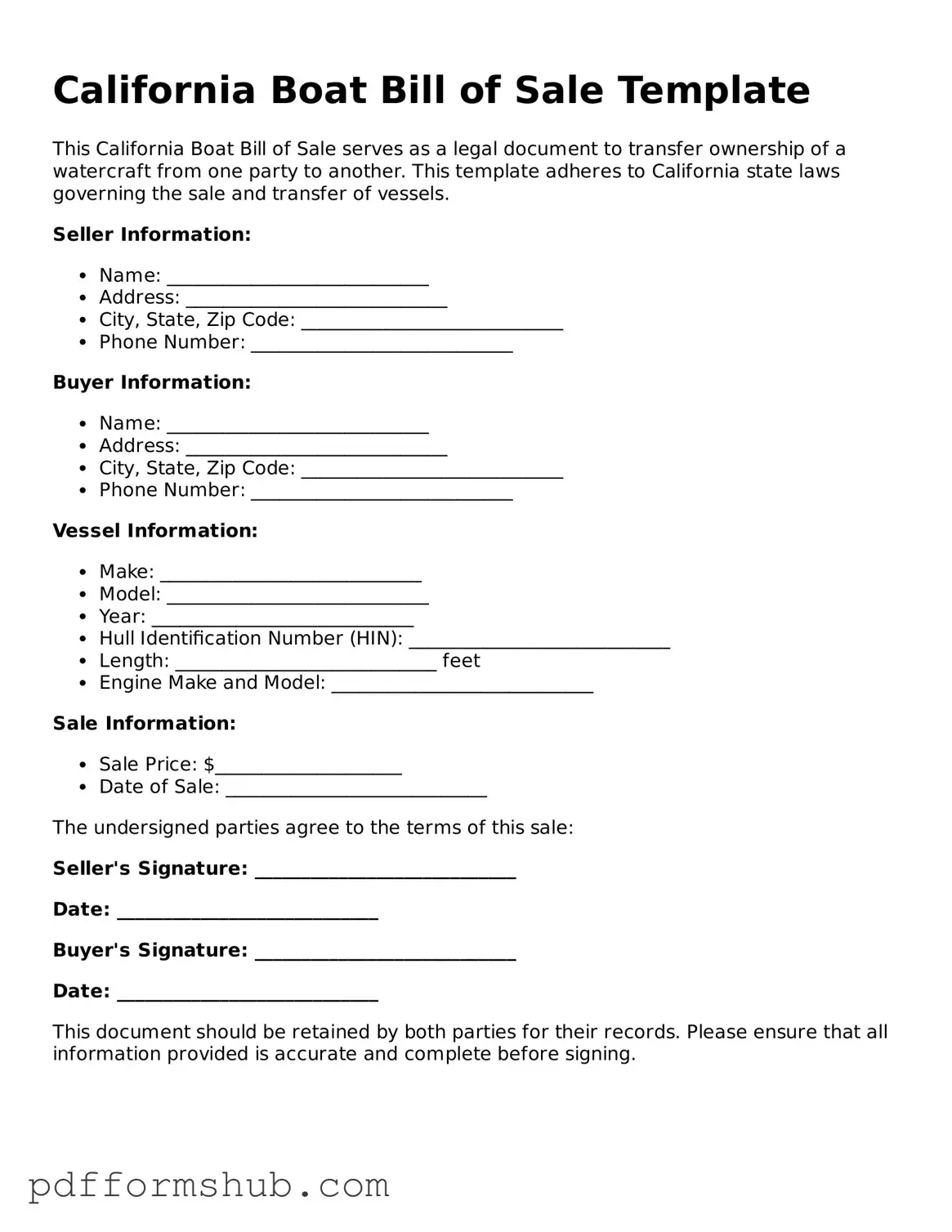 Attorney-Verified Boat Bill of Sale Form for California State