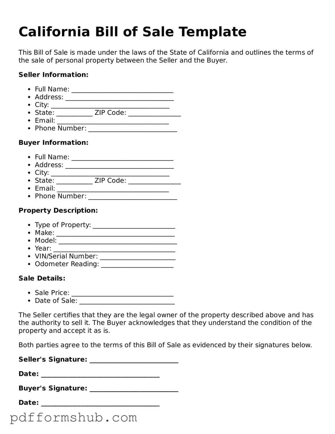 Attorney-Verified Bill of Sale Form for California State