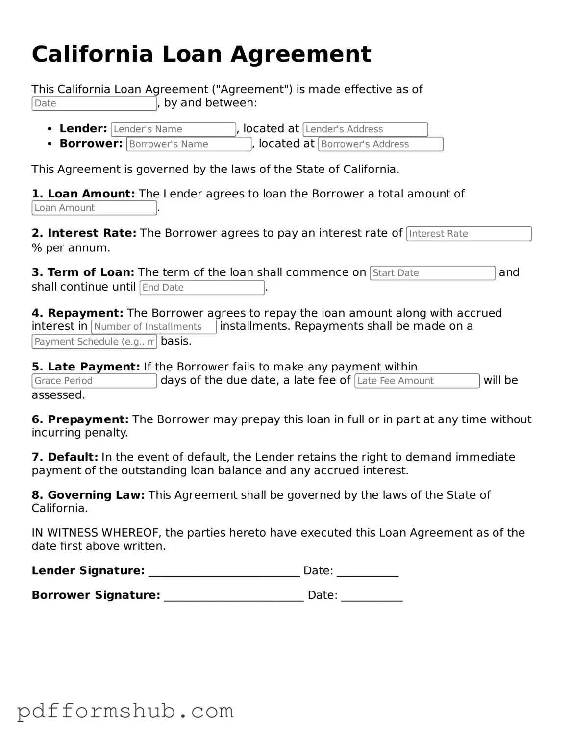 Attorney-Verified Loan Agreement Form for California State
