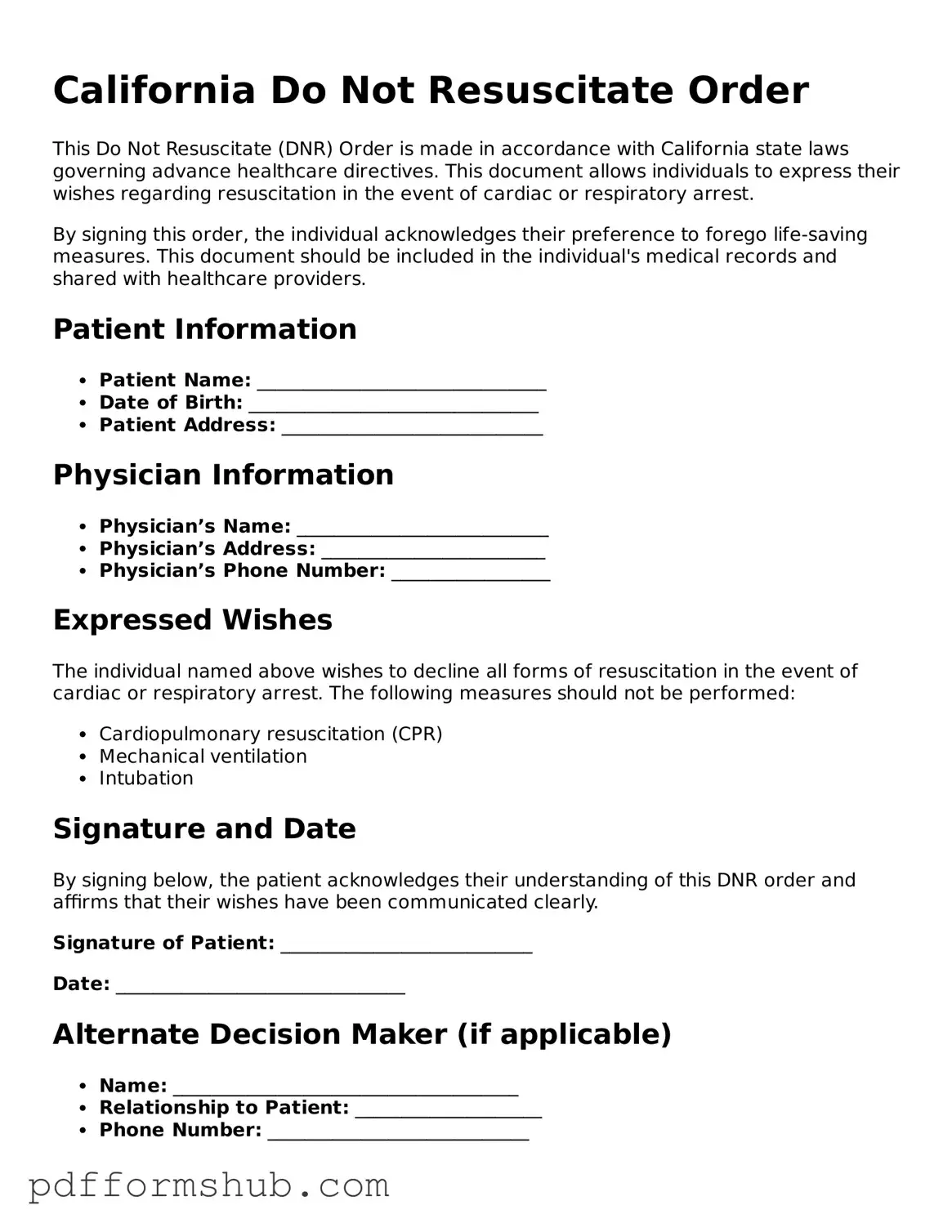 Attorney-Verified Do Not Resuscitate Order Form for California State