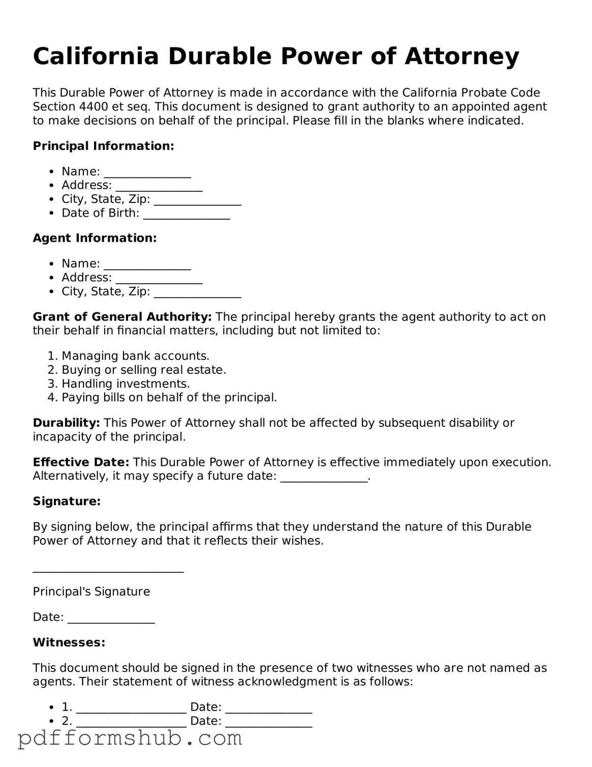 Attorney-Verified Durable Power of Attorney Form for California State