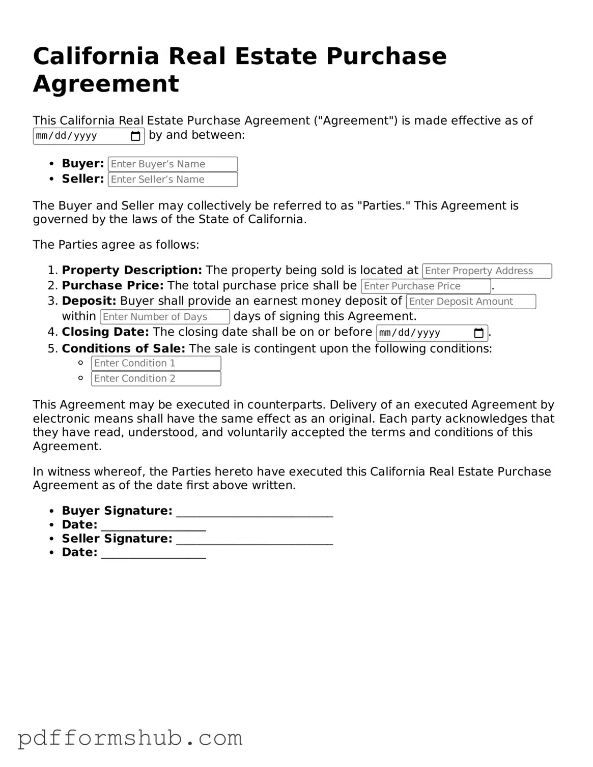 Attorney-Verified Real Estate Purchase Agreement Form for California State