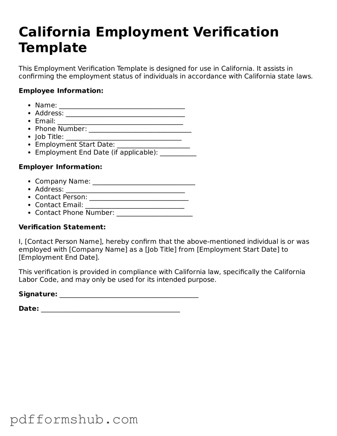 Attorney-Verified Employment Verification Form for California State