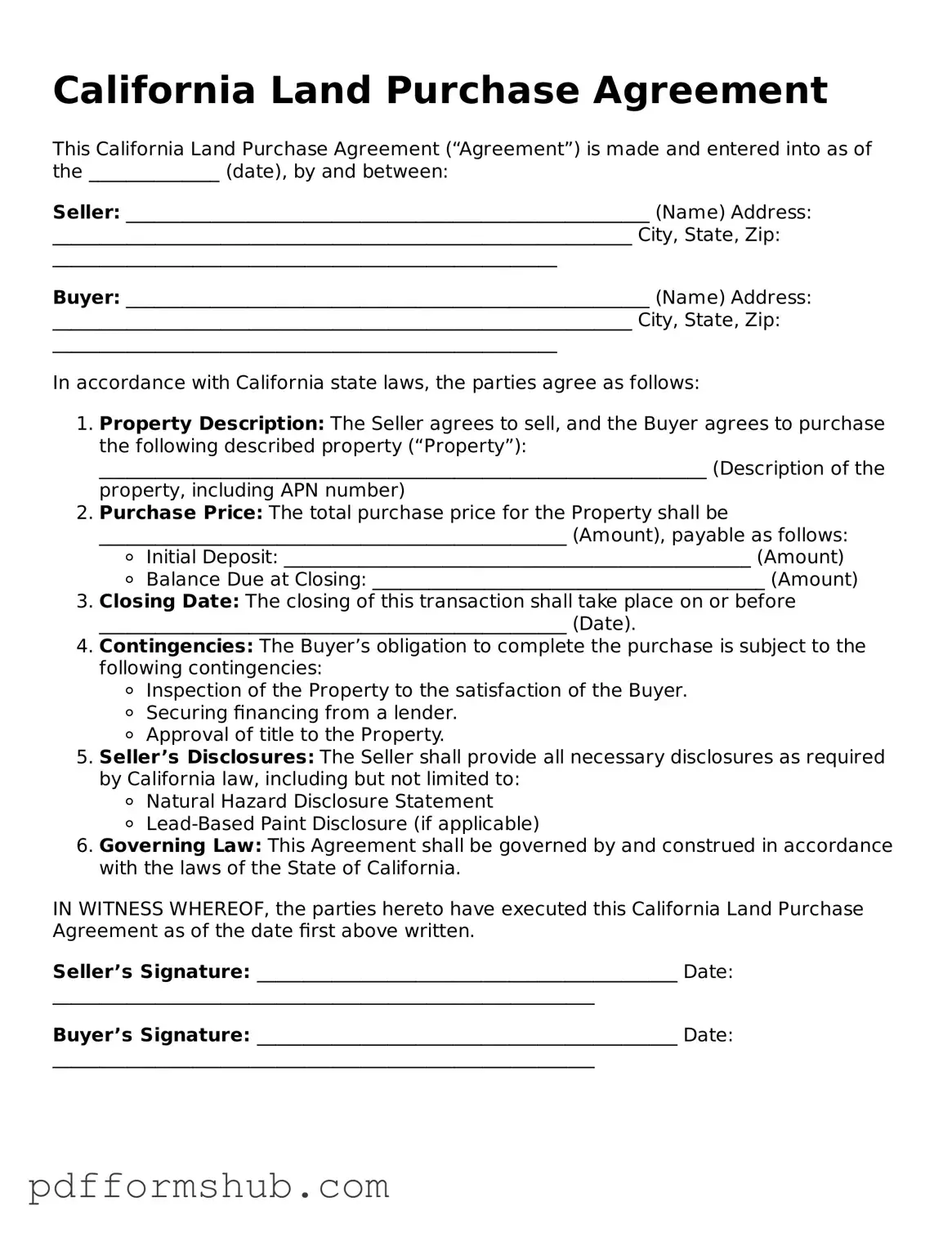 Attorney-Verified Land Purchase Agreement Form for California State