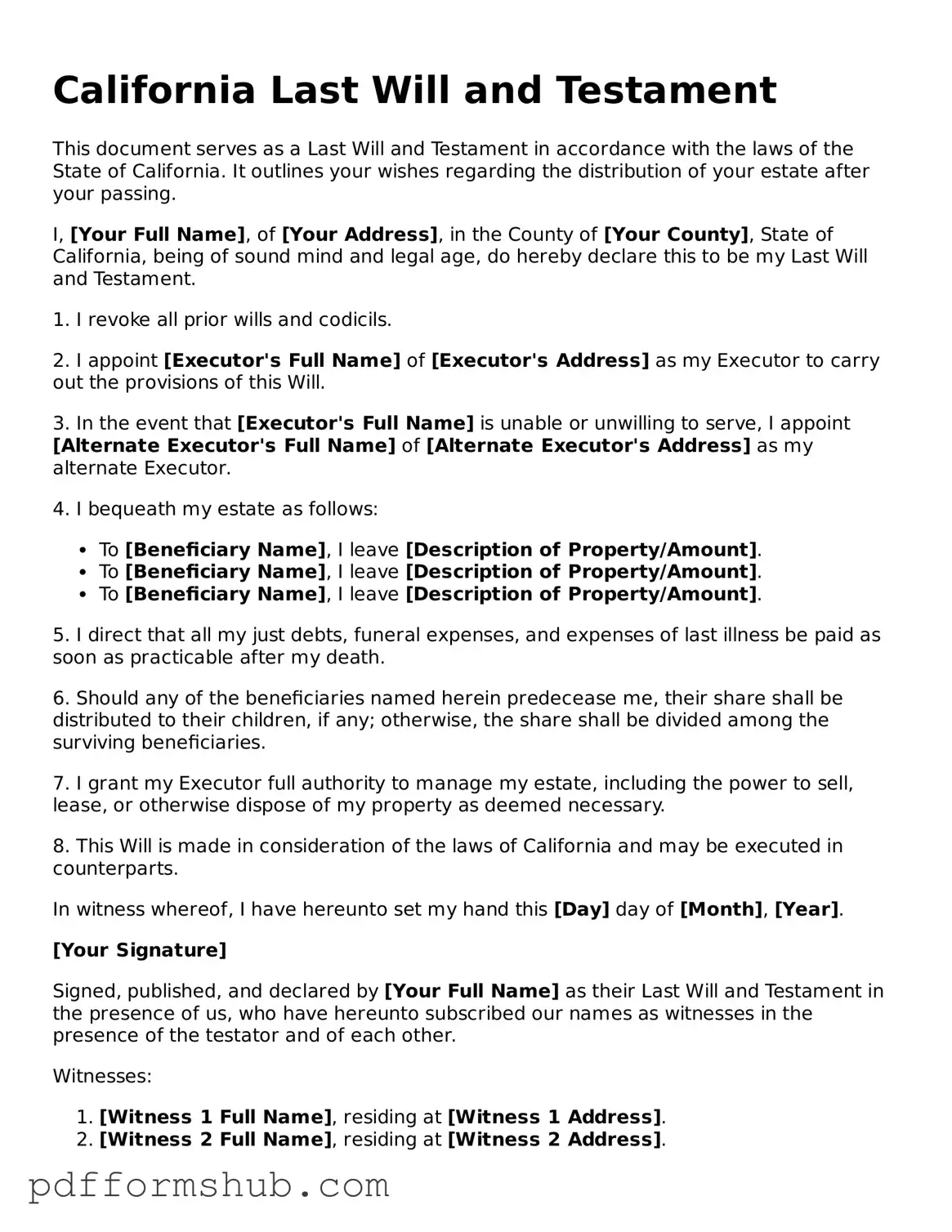 Attorney-Verified Last Will and Testament Form for California State