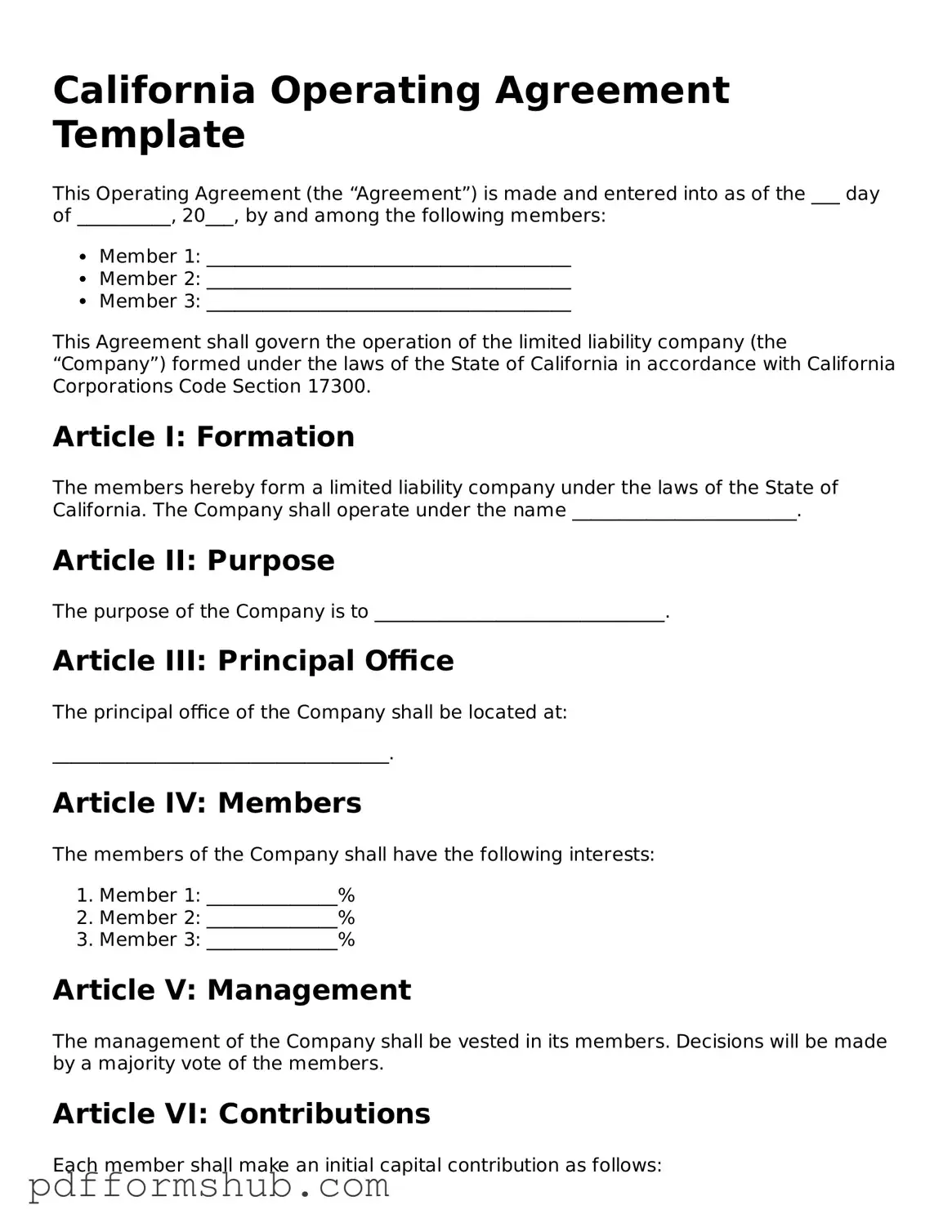 Attorney-Verified Operating Agreement Form for California State