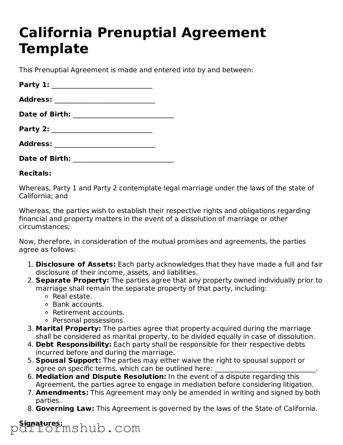 Attorney-Verified Prenuptial Agreement Form for California State