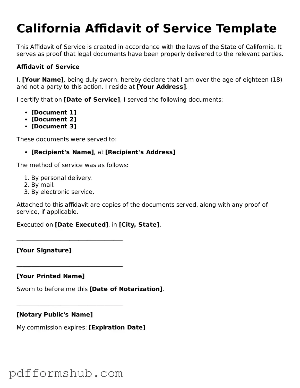 Attorney-Verified Affidavit of Service Form for California State