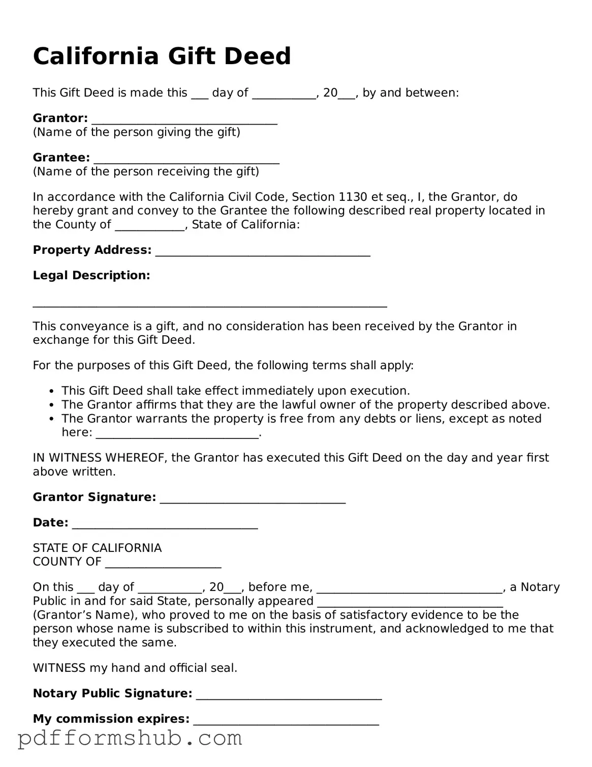 Attorney-Verified Gift Deed Form for California State
