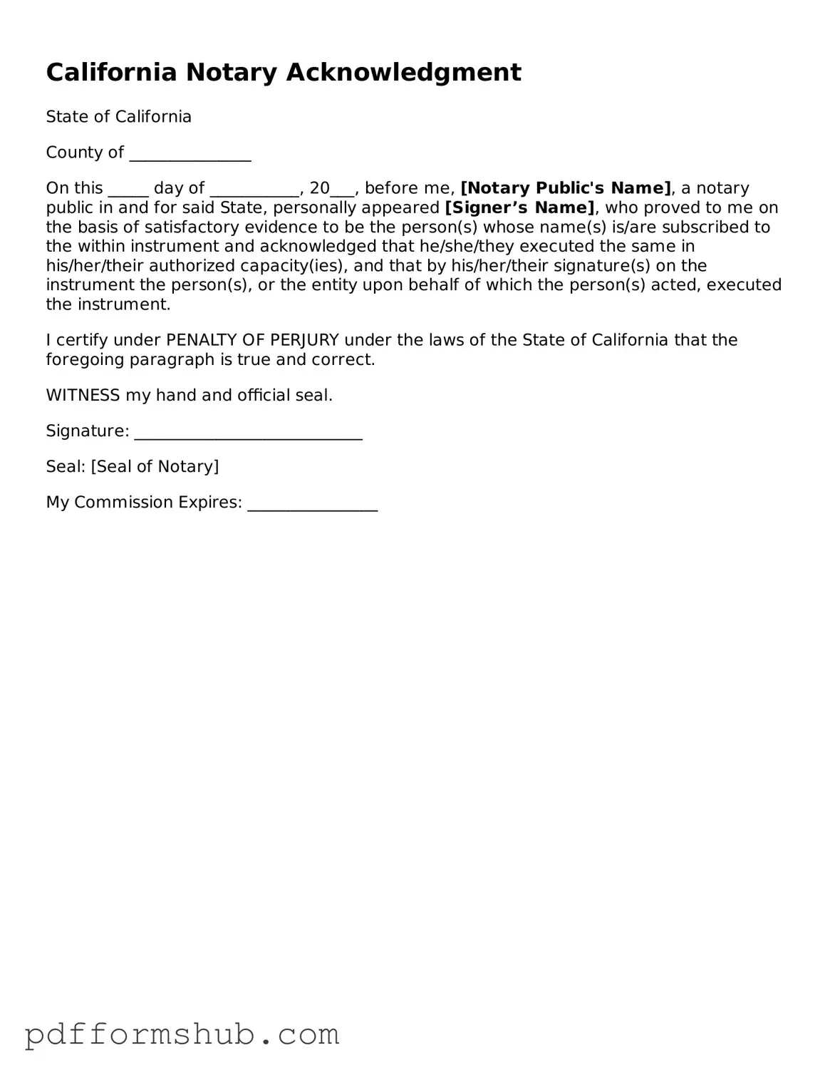 Attorney-Verified Notary Acknowledgement Form for California State