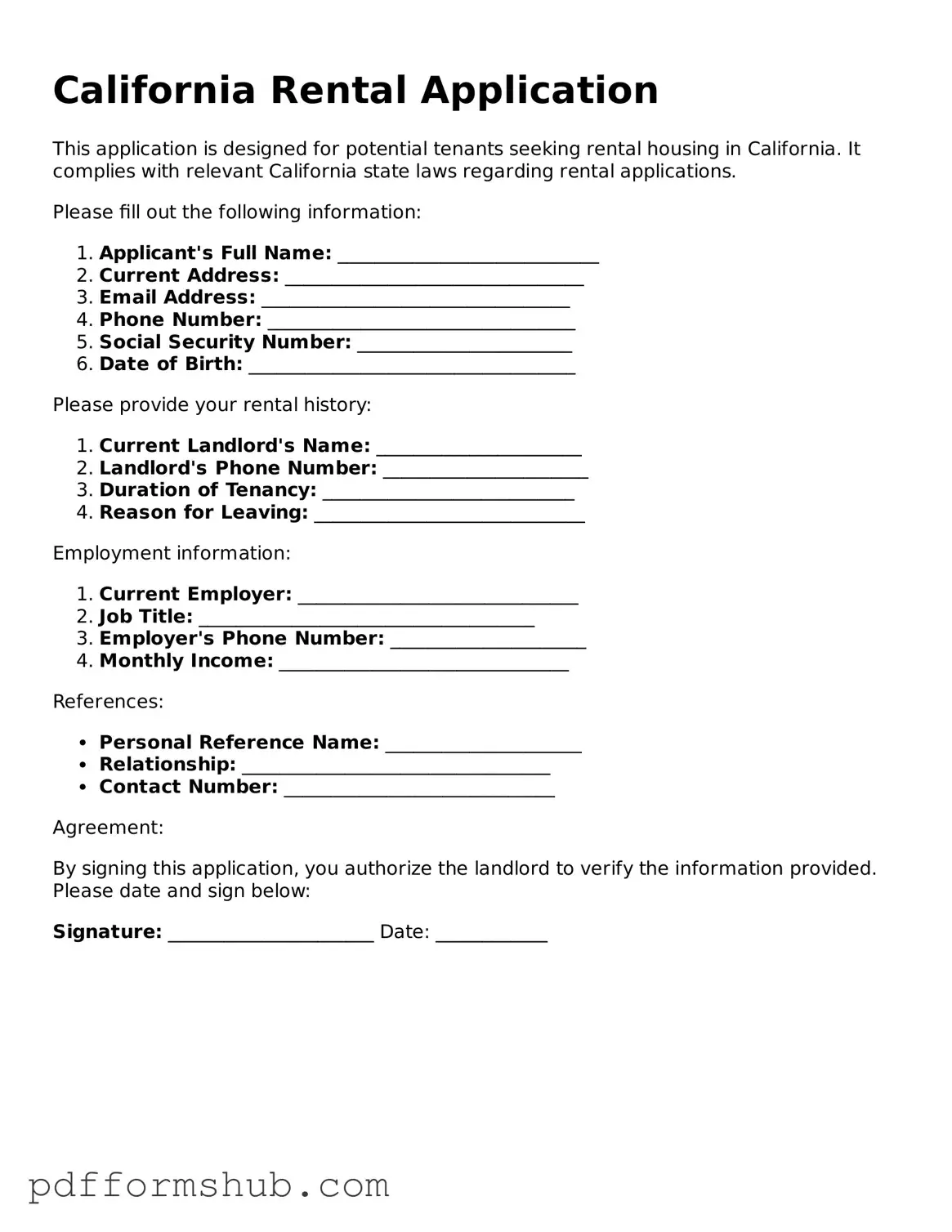 Attorney-Verified Rental Application Form for California State