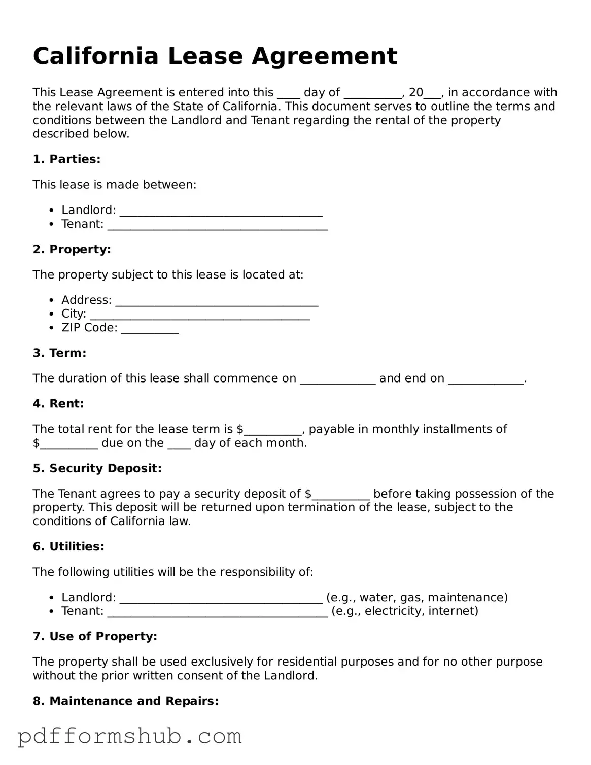 Attorney-Verified Lease Agreement Form for California State
