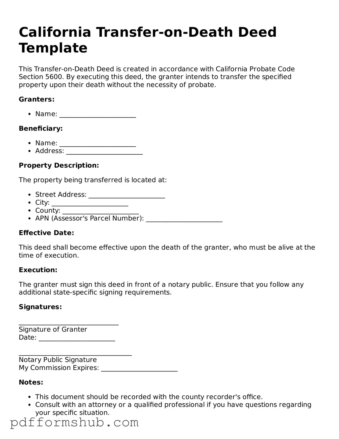 Attorney-Verified Transfer-on-Death Deed Form for California State