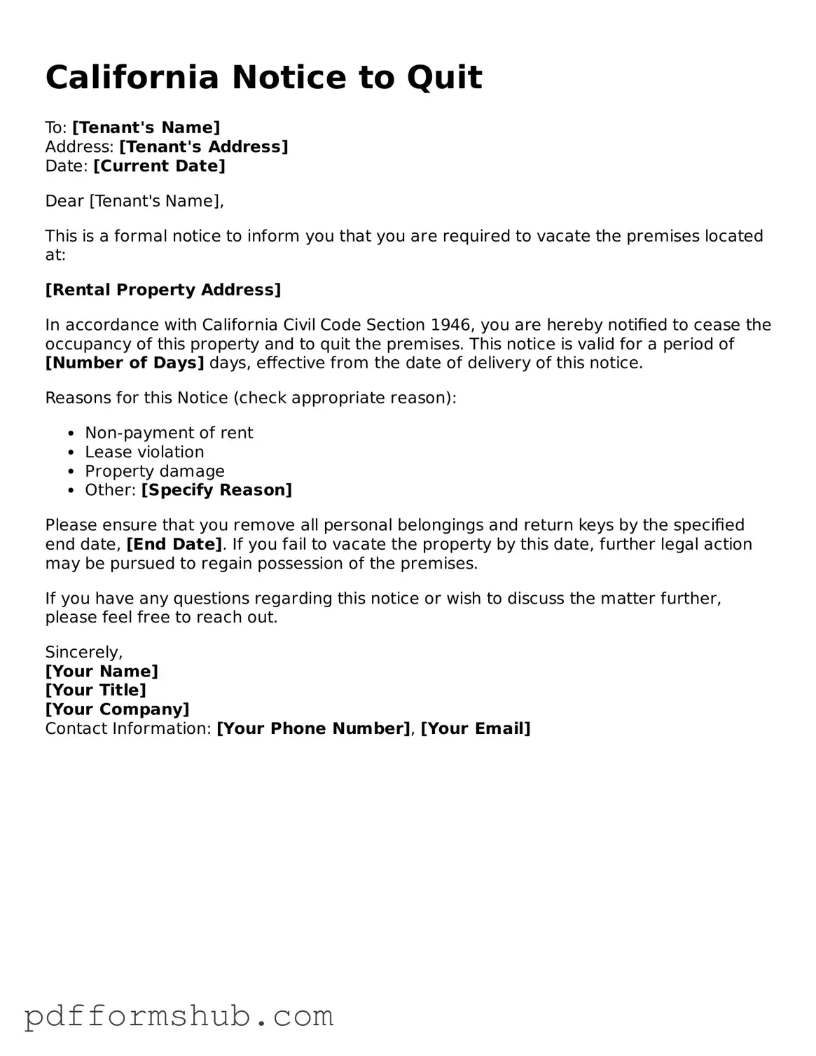 Attorney-Verified Notice to Quit Form for California State