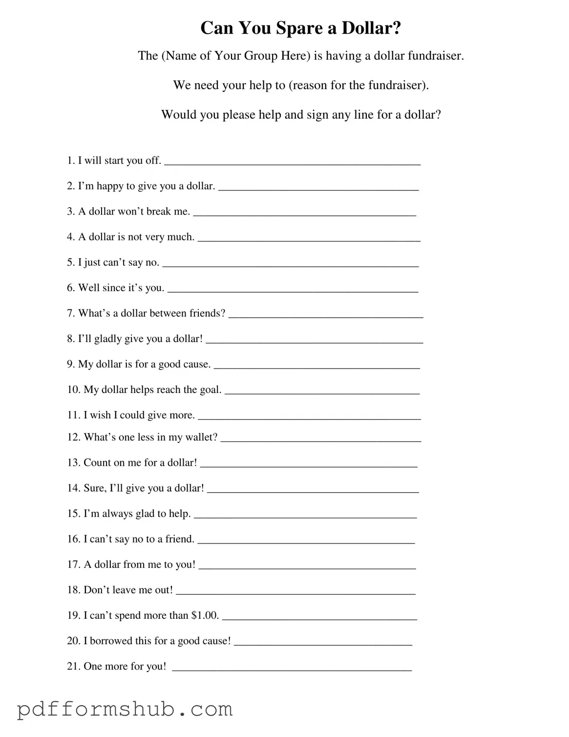 Fill in Your Donated A Dollar Form