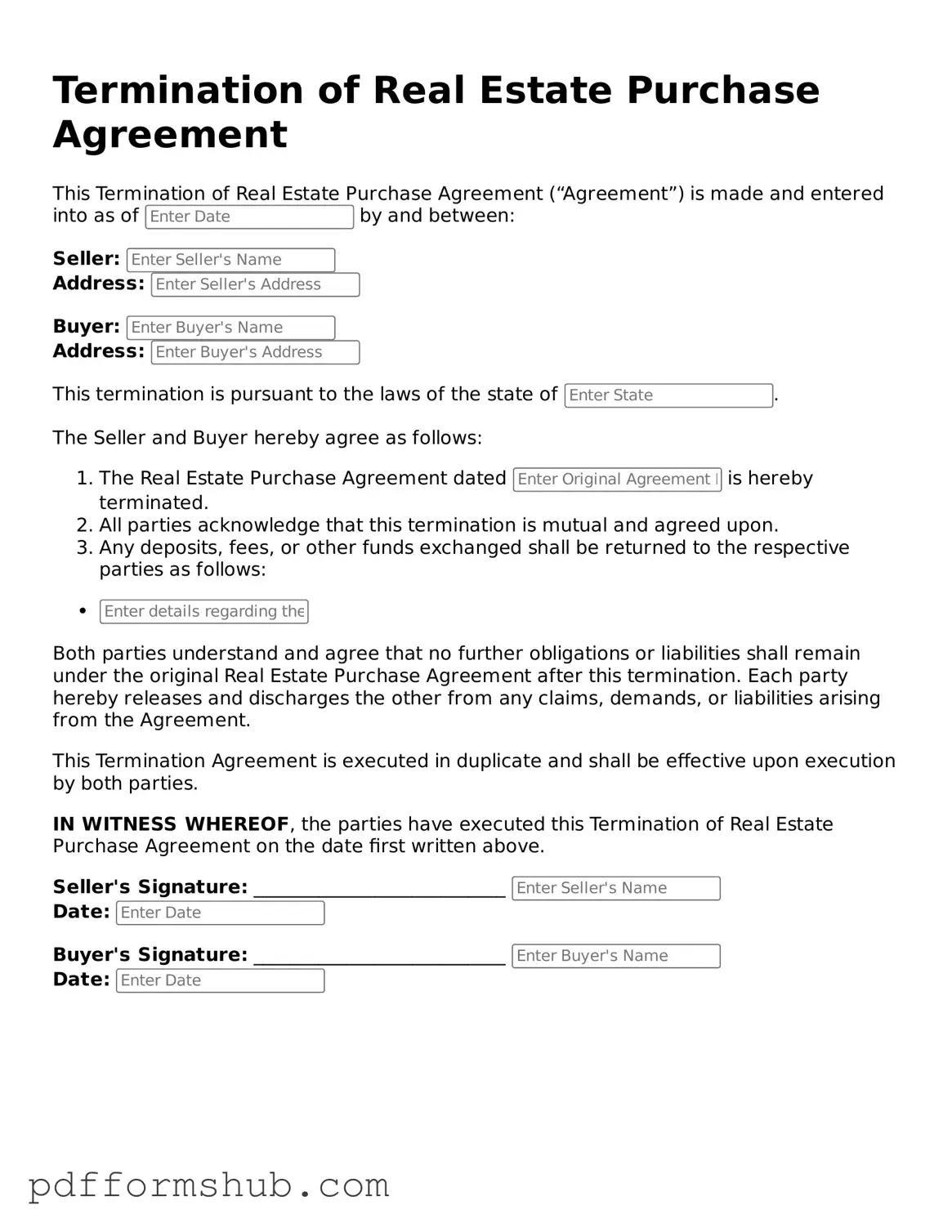 Valid Termination of Real Estate Purchase Agreement Form
