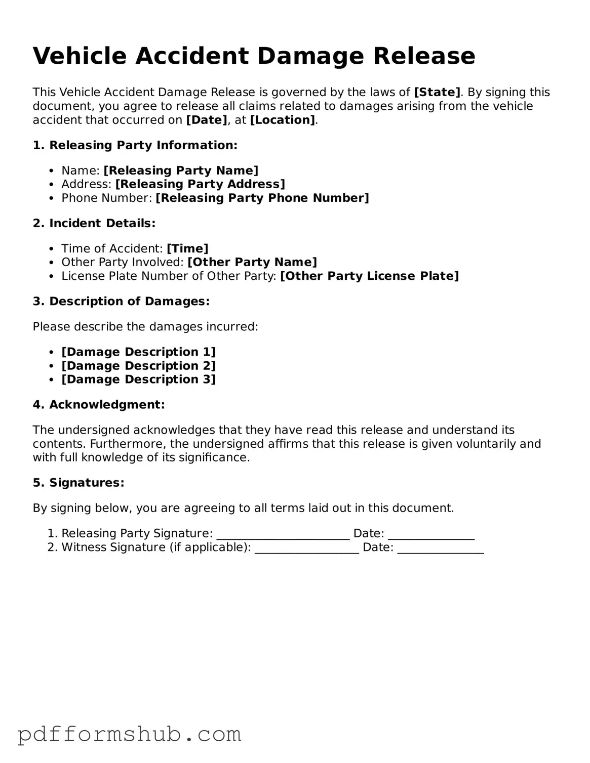 Valid Vehicle Accident Damage Release Form
