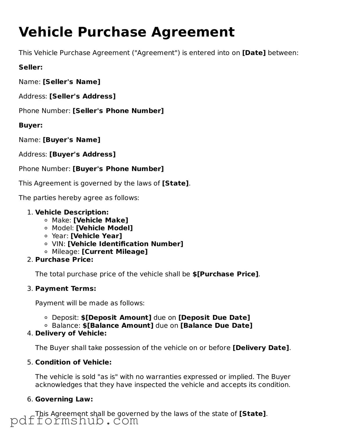 Valid Vehicle Purchase Agreement Form