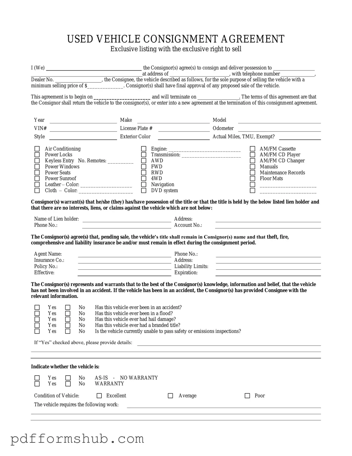 Fill in Your Car Consignment Form