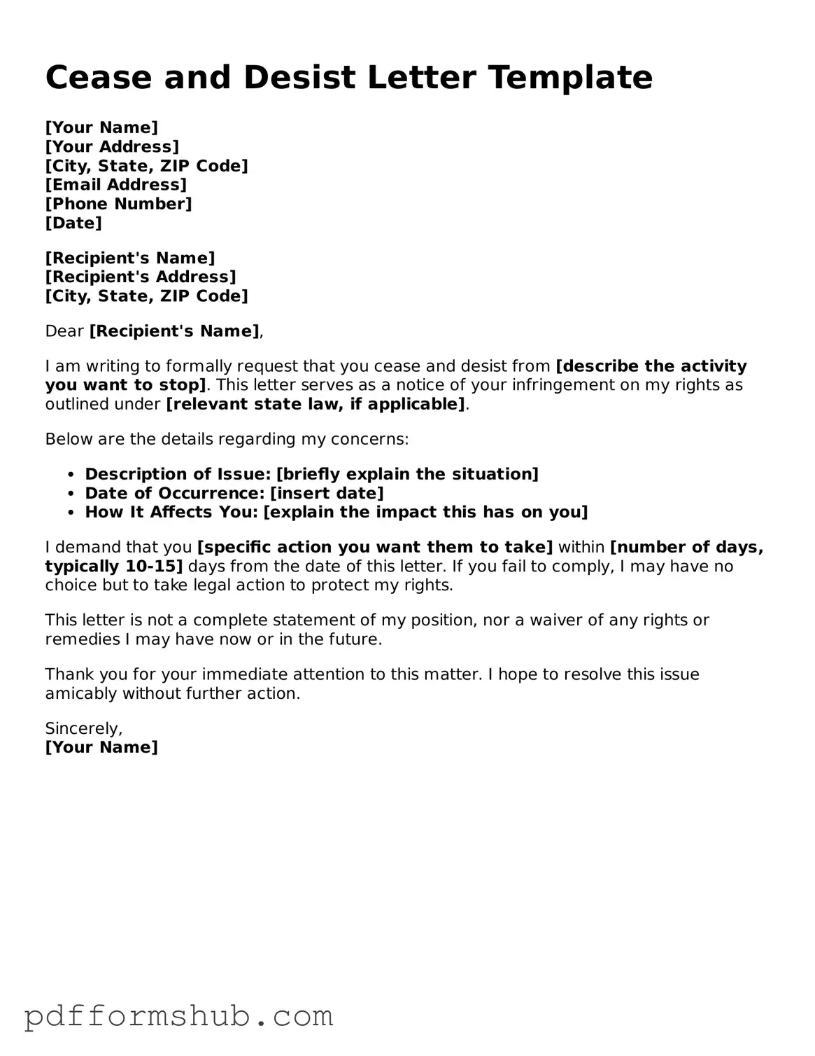 Valid Cease and Desist Letter Form