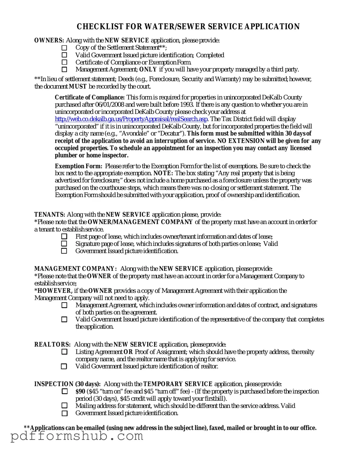 Fill in Your Dekalb County Water Application Form