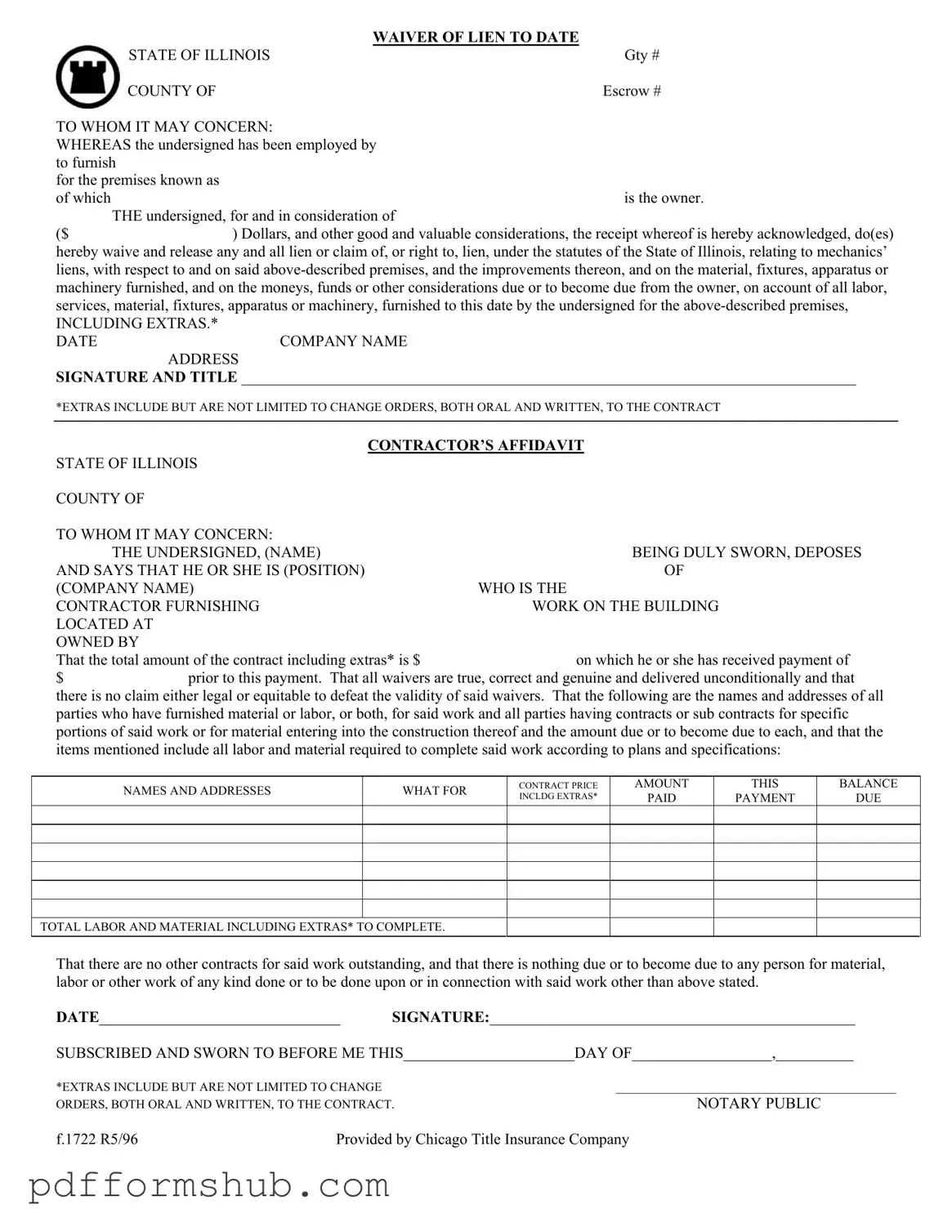 Fill in Your Chicago Title Waiver Format Form