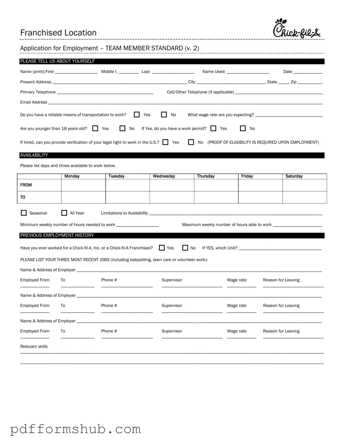 Fill in Your Chick Fil A Job Application Form