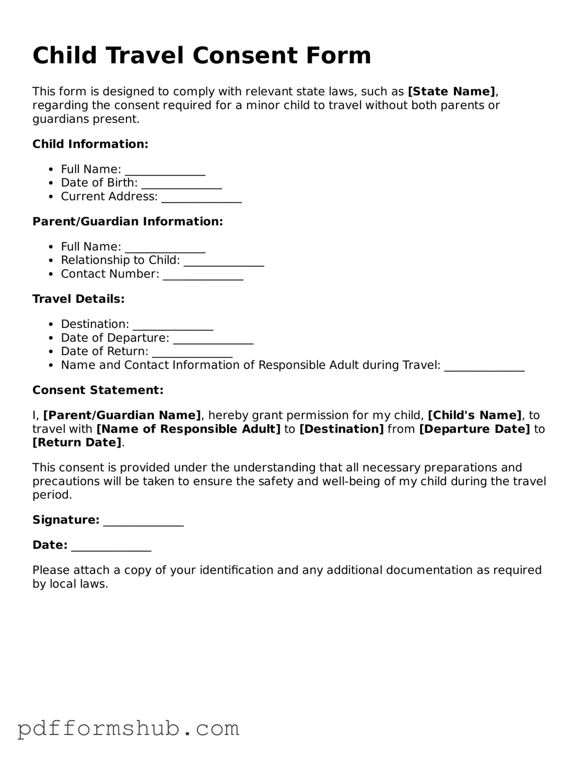 Valid Child Travel Consent Form Form